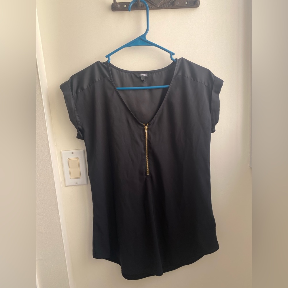 Express silky half zip front rolled sleeve blouse
